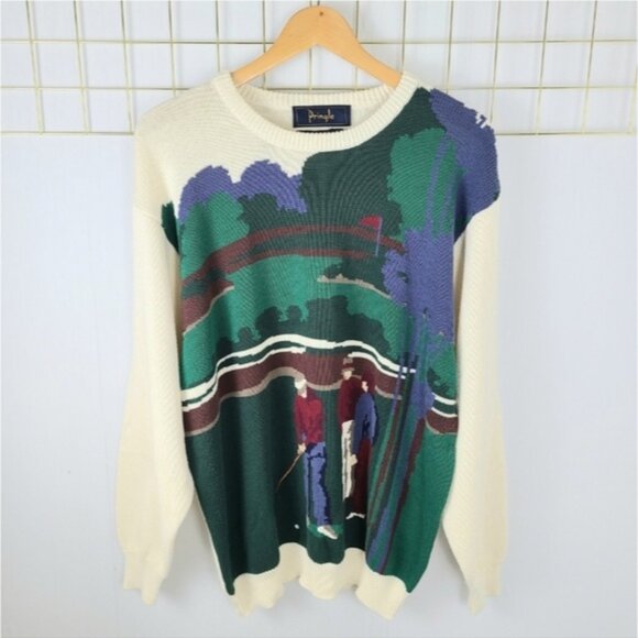 Pringle Golf Golfers Embroidered 90s Novelty Vintage Sweater - Picture 1 of 11